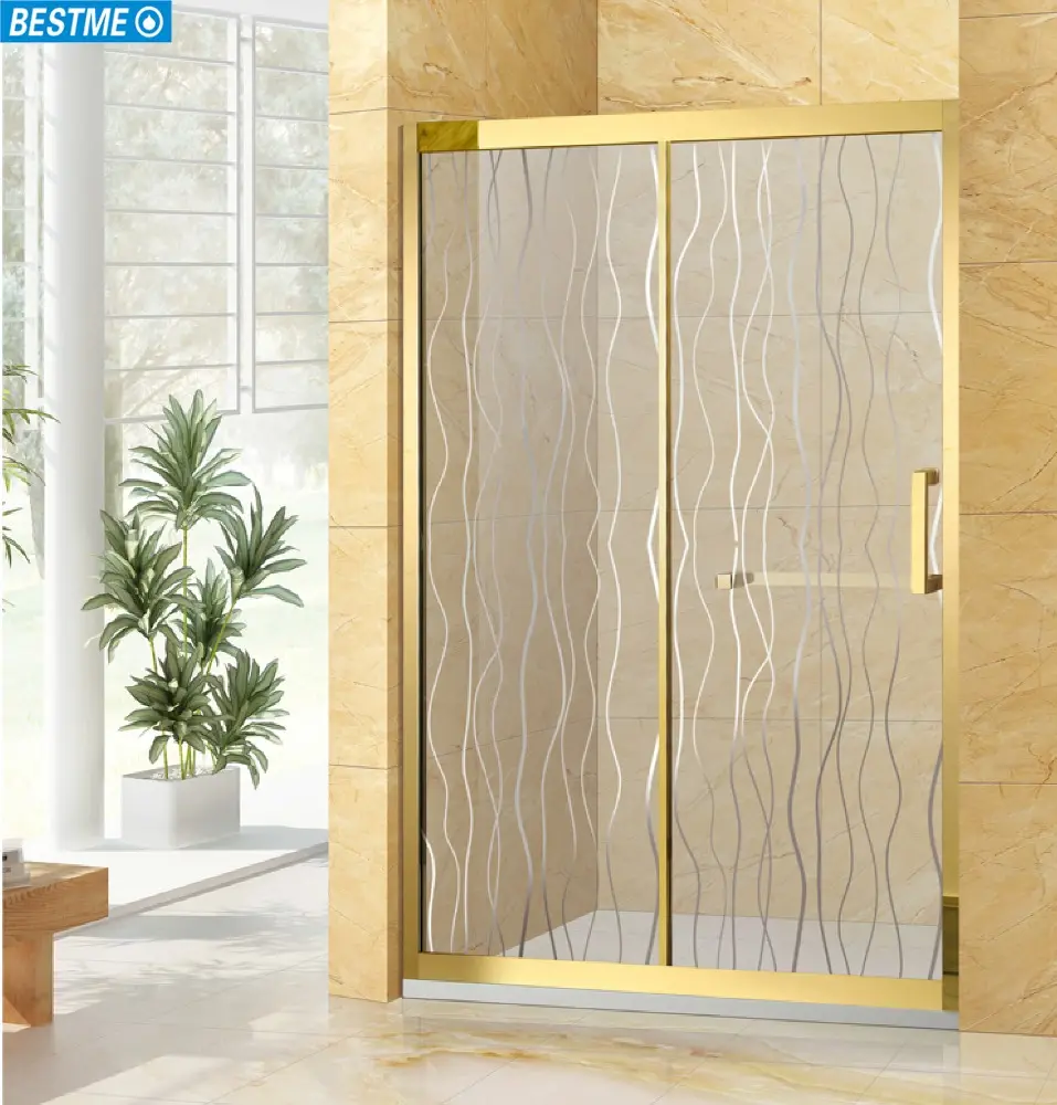 New shower cubicle gold frame sliding open style shower door with stone tray