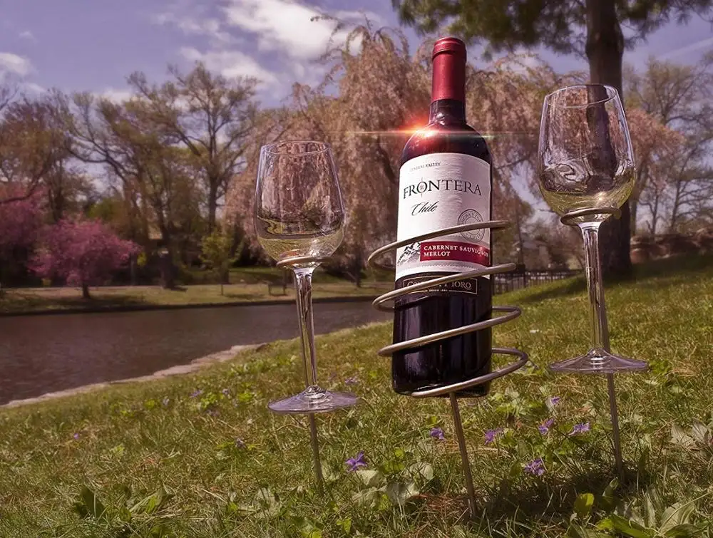 مخصص في الهواء الطلق نزهة معدنية النبيذ العصي يحمل زجاجة رف زجاجة النبيذ