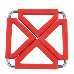 热卖新产品创意不锈钢硅胶防滑可折叠餐垫防热垫锅架
