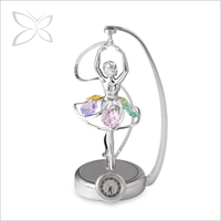 Jam Meja Mini Magnetik Terapung Crystocraft dengan Figur Penari Balerina Berputar dan Kristal Baja Krom Potongan Brilian
