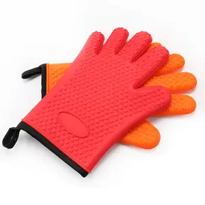 Silicone Oven Mitts Kitchen Gloves with Quilted Cotton Lining