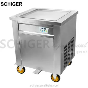 Schiger 1 Square Pan Ukuran 45/50/60 Cm Thai Es Krim Goreng Mesin untuk Menggulir Ice Cream gulungan dengan Sistem Kontrol Suhu