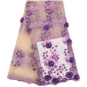 Tissu de dentelle brodée africaine avec fleurs 3D perlées Tissu de dentelle Tulle Robes de Dubaï pour femmes <span class=keywords><strong>1233</strong></span> - Product Image 6