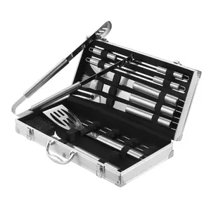 Set di strumenti portatili per accessori per barbecue in acciaio inossidabile con manico in acciaio inossidabile