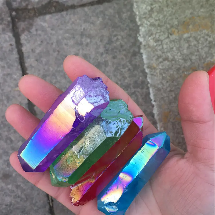 Оптовая продажа, разноцветные палочки с гальваническим покрытием Angel Aura из натуральных кристаллов
