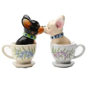 Keramische 1 X Thee Cup Pups Magnetische Zout & Peper Shaker Set