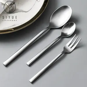 Sinh Thái Thân Thiện Vintage Bắc Âu Matte Ice Cream Dao Kéo Bạc Dao Kéo Trà Cà Phê Thìa Dao Thép Không Gỉ Flatware Set 1710