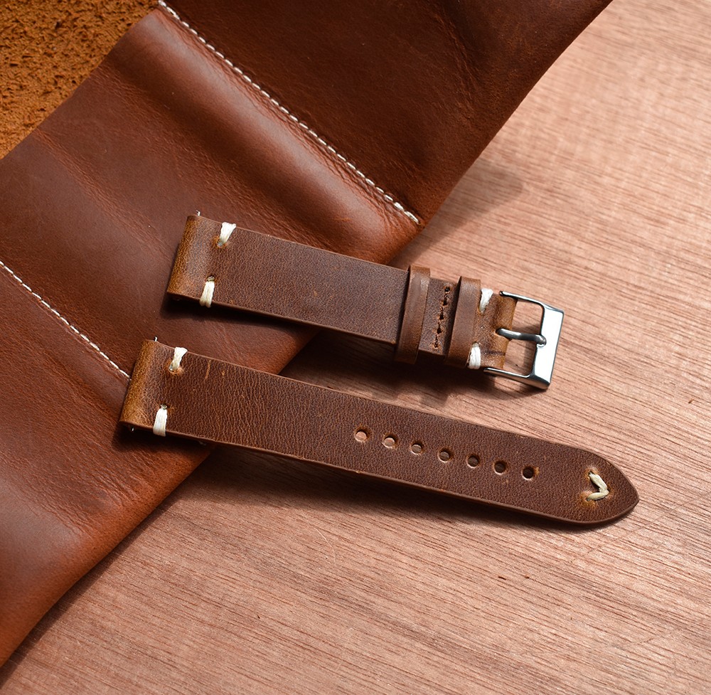 OEM/ODM Customized Logo Luxury 18/20/21/22mm Genuine Leather Watch Bands Quick Release Pin Handmade Replacement Watch Straps