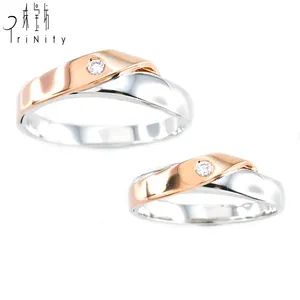 Contemporáneo único hermoso blanco y oro rosa boda diamante bandas anillos de matrimonio anillo para mujer para hombre