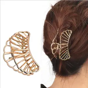 H1089 Fashion Barrettes Accessories Fan Shaped Gold Metal Hair Claw Jaw Clip Clamp Clips Jewelry