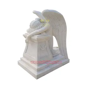 Statue d'ange qui pleure à genoux Conception de monument de cimetière avec ailes Sculpture d'art en <span class=keywords><strong>marbre</strong></span> pour pierres tombales et tombes - Product Image 1