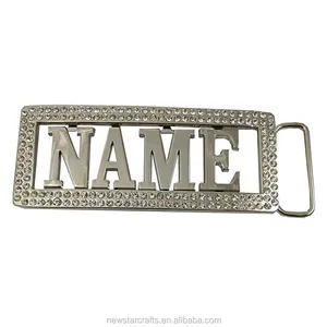 Hebilla de cinturón de placa de nombre personalizada cromada