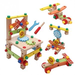 Children toys wholesale children kids DIY nut thumbscrews Tool Arm Chair Wood toy - Product Image 2