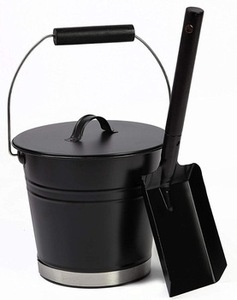 سلة رماد معدنية سوداء مع غطاء ومجرفة، مجموعة سلال فحم - Product Image 2