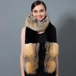 CX-S-36D Mùa Đông Bán Buôn Chengxing Lông Cô Gái Bất Fox Fur Scarf Với Rex Lông Thỏ Khăn Choàng Khăn