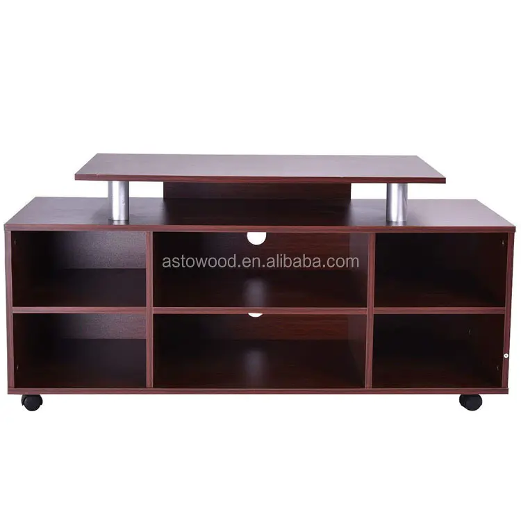 Tv Stand Entertainment Center Media Wheels Storage Console Cart Furniture Cabinet Wood Mobile Wheeled Portable Table
