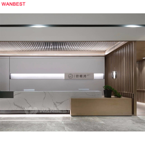 Quầy Tiếp Tân Bằng Đá Cẩm Thạch Trắng Carrara Quầy Khách Sạn Quầy Lễ Tân Đơn Giản Với Đèn LED - Product Image 1