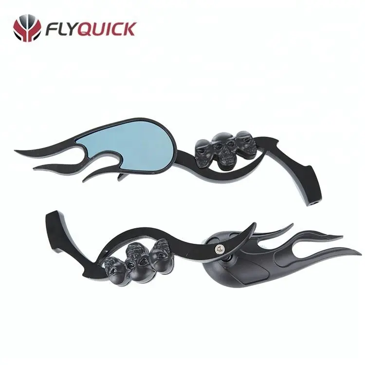 Flyquick Universal Black Chrome Gemodificeerde Vervangende Onderdelen Micro Schedel Skelet Vlam Motorfiets Achteruitkijkspiegel