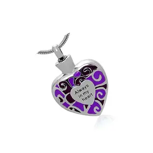 " Always in My Heart " Cremation Jewelry Enamel Urn Necklace Pendant Memorial Keepsake