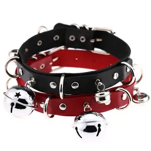 Collar de piel sintética para mujer, Gargantilla Sexy con campanas pequeñas, Collar de Bondage BDSM, banda para el cuello