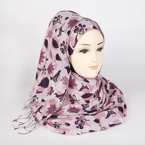 Colorful Printed Floral Fringed Shawl Custom Muslim Islamic Hijab Scarf