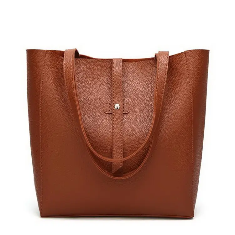 Vendita calda Nuovo lusso di disegno semplice grande capacità tote bag donne ufficio in pelle tinta unita borsa