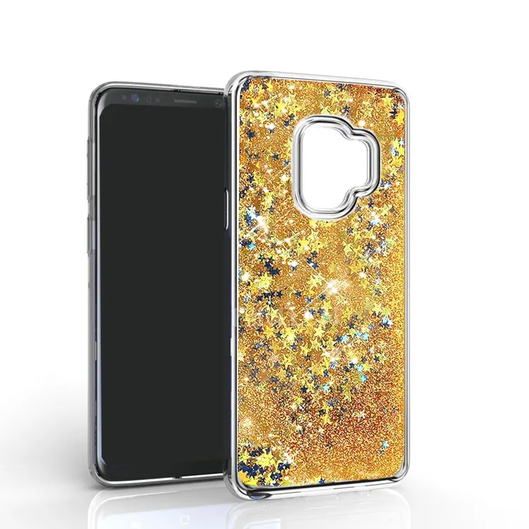 Full protective transparent cellphone shockproof case glitter liquid quicksand case for Samsung S9 S9 Plus