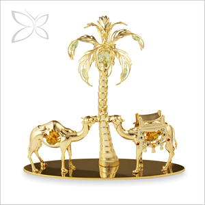 Crystocraft Charmant Chameau Plaqué Or avec Palmier Décoré de Cristaux Taille Brillant Figurine 20x19.5cm Cadeau d'Affaires - Product Image 1