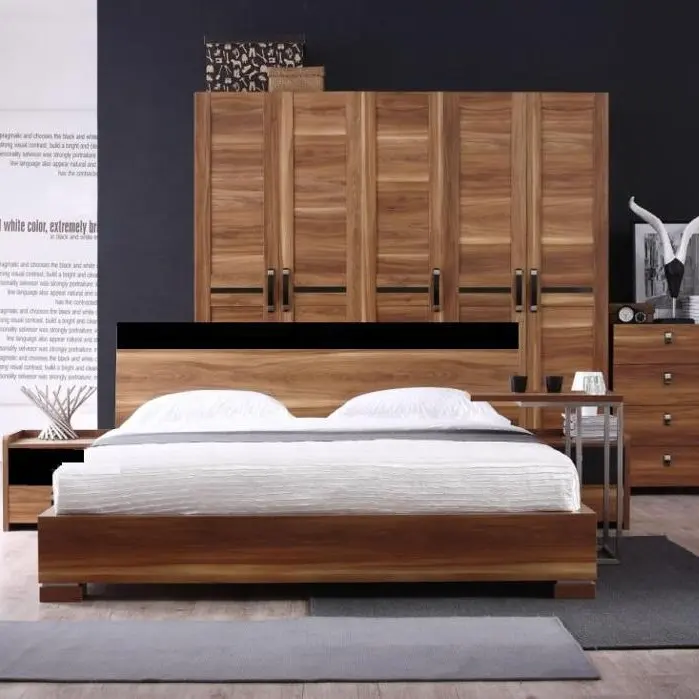 Muebles para el hogar Juego de dormitorio popular de madera está hecho por tablero de MDF E1 y pintura