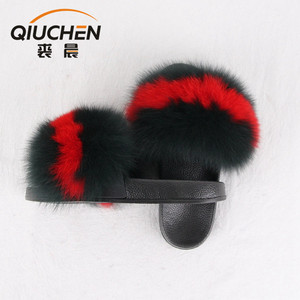 Piel de lujo de las mujeres diapositivas con Real Silver Fox Fur zapatillas para viajar verano piel señora sandalias de moda - Product Image 6