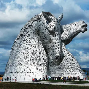 Tamanho grande do jardim da decoração cidade de metal oco, escultura de cabeça de cavalo de aço inoxidável para o ar livre praça