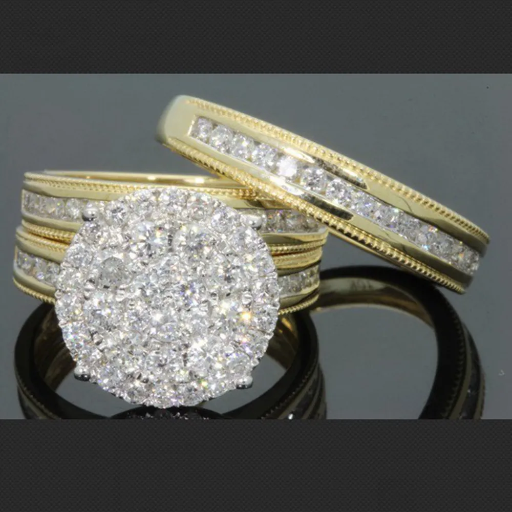 R617 Huilin สีเหลืองทองแหวนแต่งงานชุดแหวนหมั้นแหวนเพชรคู่ชุด