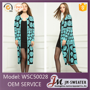 Nuevo estilo de patrón de <span class=keywords><strong>flores</strong></span> de invierno verde de lana damas abrigo largo diseño - Product Image 5