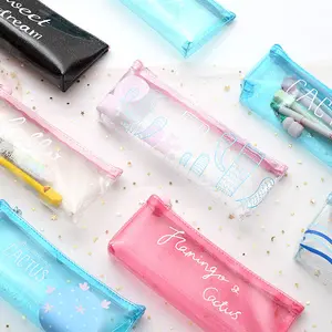 Transparent pencil bag custom/wholesales Glitter PVC zipper pouch carton patterns plastic zipper bag