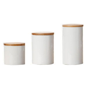 Nordic kitchen accessories cylindrical white glazed ceramic storage jar coffee tea flour storage canister with lid
