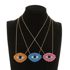 Diseño de las mujeres joyería de moda personalizado de cadena de aleación de diamantes de imitación colgante de ojo de collares