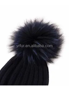 YR855 cappello caldo da donna con spedizione veloce lavorato a maglia con berretto Pom Pom in vera pelliccia di procione