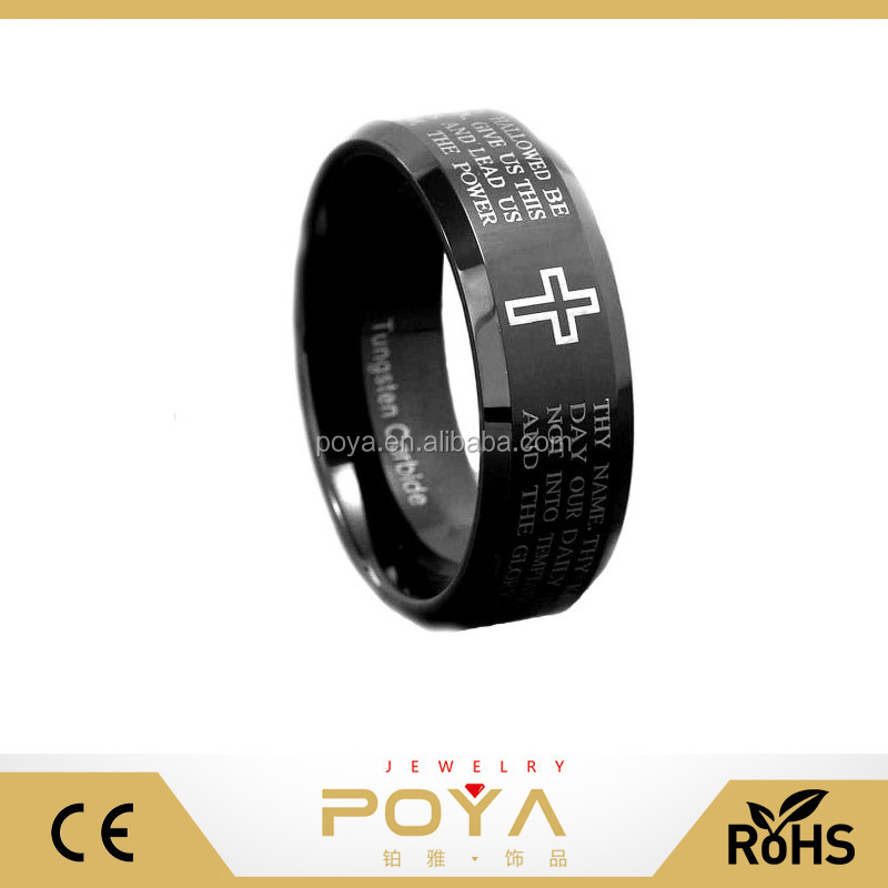 POYA Jewelry 8 мм Черный карбид вольфрама христианский крест мужской свадебный браслет