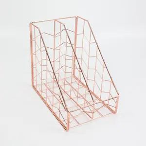 OEM 550-49B 2 ส่วนโลหะ Rose Gold Desk Organizer นิตยสารแฟ้มเอกสาร Stand สำหรับ Home & Office