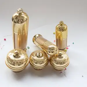 acrylic cosmetic bottle and jar with gold lid customized bulge out design