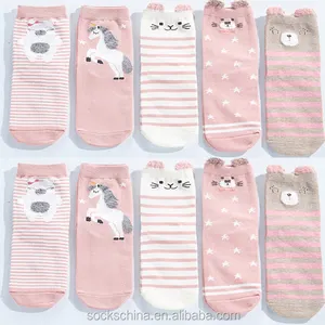 2020 New Colorful Pink Cute Animals Stripe Pattern Girls 100 Cotton Custom Yong Teen Socks