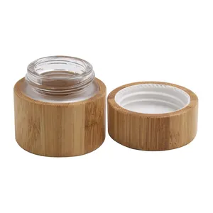 eco friendly packaging engrave 50ml bamboo cosmetic container screw lid jar wood with inner glass jar