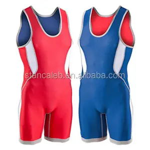 Stan Caleb latest reversible modified red blue wrestling singlets design