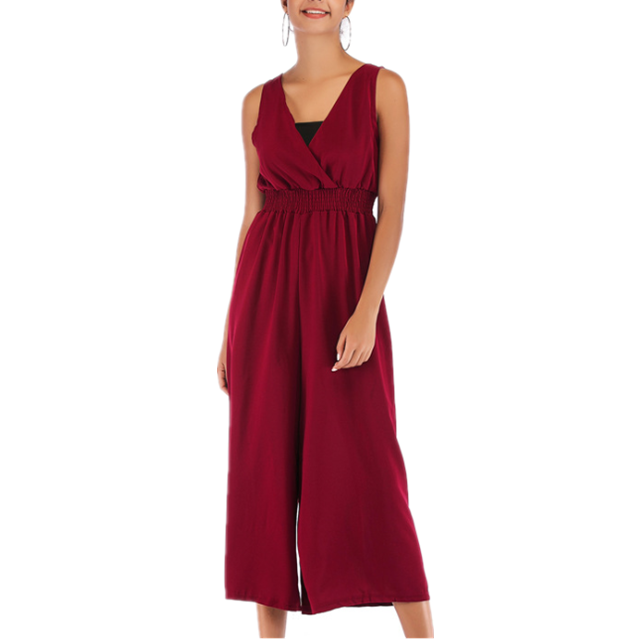 Женский шифоновый комбинезон, Облегающий комбинезон с V-образным вырезом, длиной в девять точек и широкими штанинами, 2022