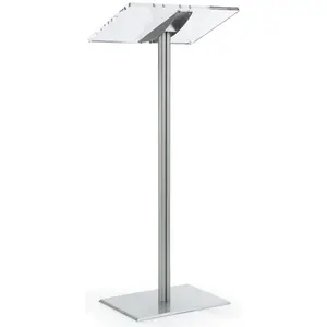 Strong Silver Clear Acrylic Podium Church Pulpit for Floor with Aluminum Pole and Base