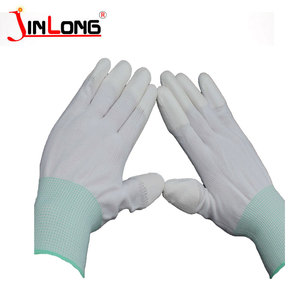 Guantes de pu transpirables de hilo de algodón de nailon blanco para trabajo fino de 13 pines - Product Image 4