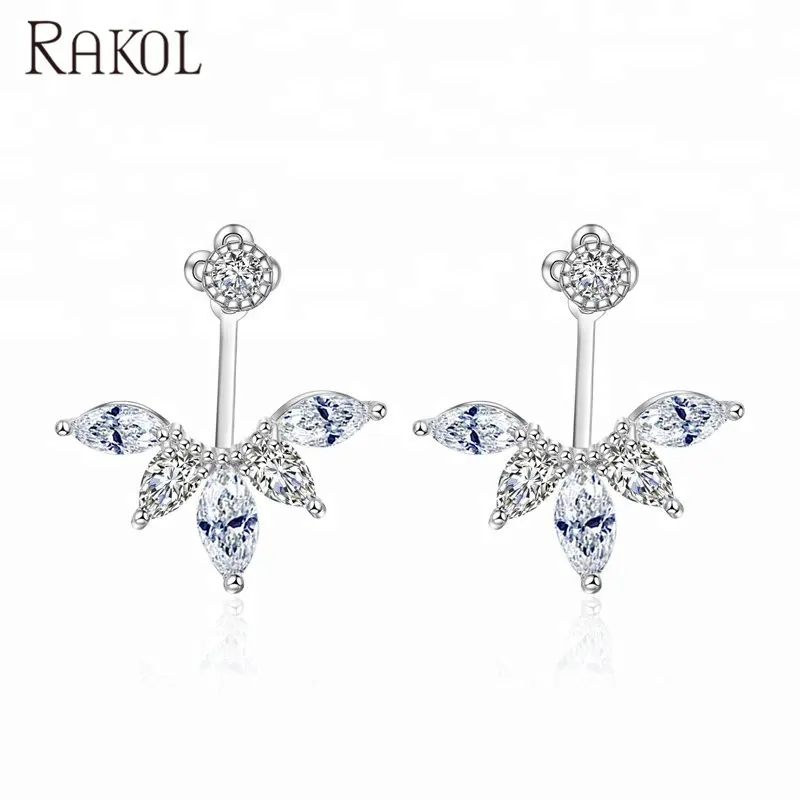 Ювелирные изделия для свадьбы RAKOL EP489 серебряного цвета, циркониевые серьги в форме цветка с кристаллом