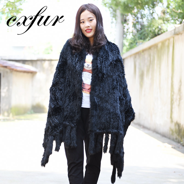 CX-B-14C лучший выбор Зимний вязаный мех кролика леди с оторочкой из меха шаль