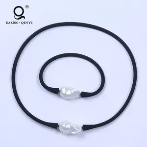 Rubber And White Shell Freshwater Pearl Jewelry Set For Kids And Mother