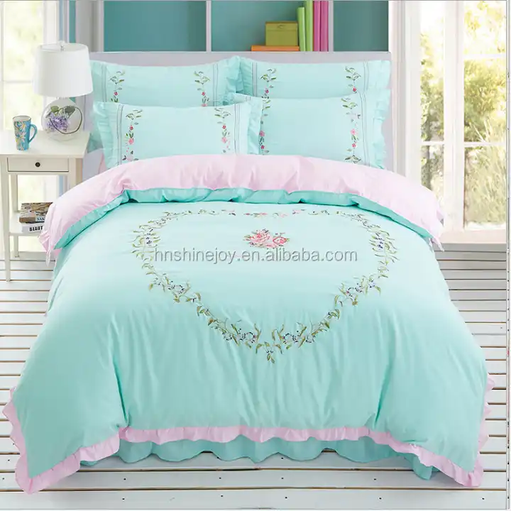 Creative 2-color Embroidery 4Pcs Duvet Cover Bedding Sets